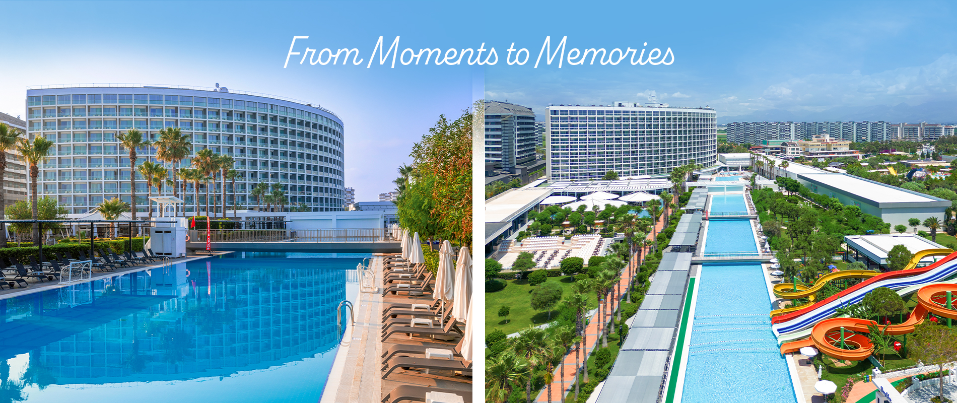 Zwei Highlights der Crystal Hotels in einer Collage – Urlaubsvielfalt zwischen Strand, Pool und Komfort Bildcollage mit zwei Crystal Hotels – stilvolle Hotelanlagen mit Pool und Meerblick