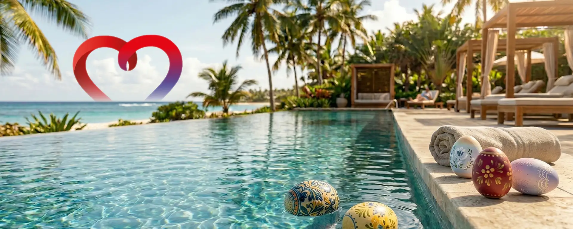 Frühlingshaftes Ostermotiv mit Sonne, Strand und Urlaubsstimmung Osterangebote Sommerurlaub